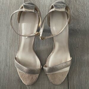 David's Bridal Metallic Rose Gold Ankle-Strap Sandals